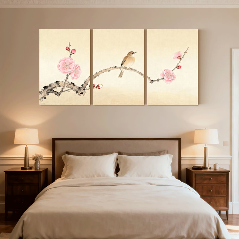 «Birds Bird On Blossom Branch», ensemble de 3 impressions sur toile, H 24 po x l 48 po
