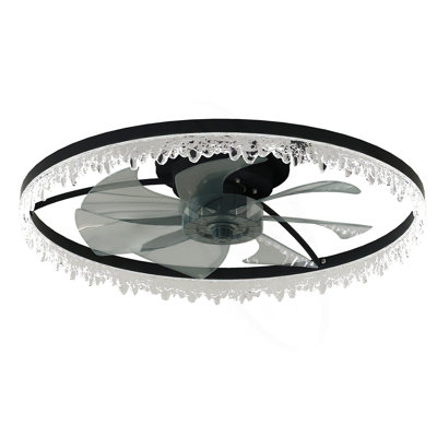 Ventilateur de plafond de luxe en cristal avec lumières - Ventilateur de lustre encastré à DEL de 24 po avec 5 pales invisibles, télécommande et minuterie, éclairage à intensité variable pour la chambre à coucher, le salon et la salle à manger