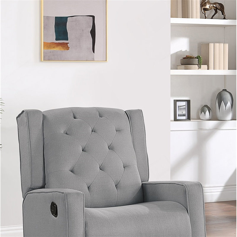 Contemporary Swivel Recliner Chair With Manual Motion, Wing Back, Tufted Cushion For Living Room Comfort And Style, Dark Gray