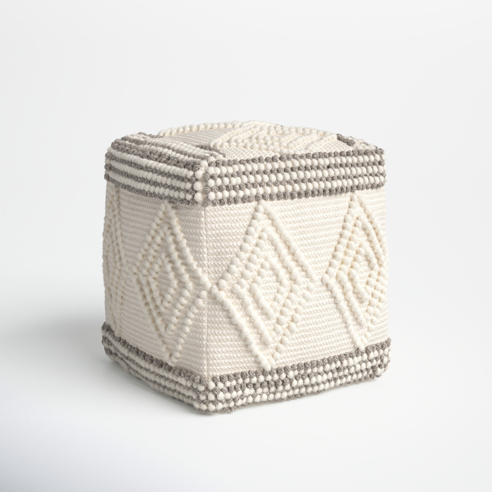 Tribeca Upholstered Pouf, Brown/Beige Cotton Blend