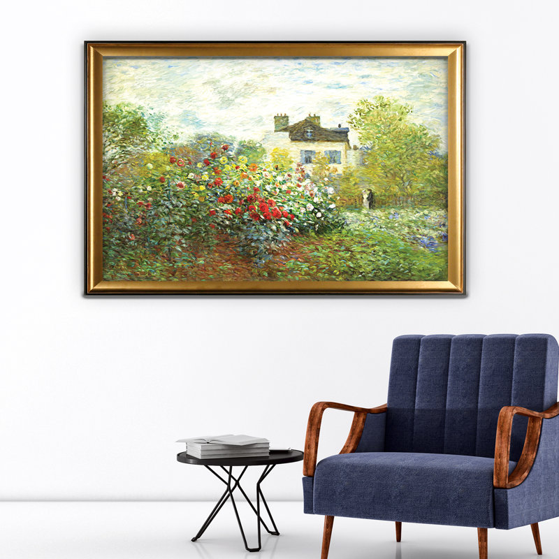 Le jardin de l'artiste - reproduction, Cadre doré, H 27 po x l 39 po x P 2 po, Pas de tapis