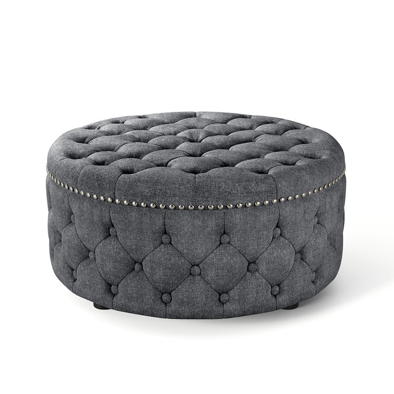 Acle 75cm Wide Tufted Round Solid Colour Cocktail Ottoman, Dark Grey