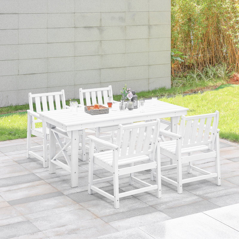 HDPE Patio Dining Set, 5-Piece Outdoor Table And Chairs With Umbrella Hole, Modern Outdoor Dining Set For 4, HDPE Outdoor Patio Furniture Dining Sets For Deck, Poolside, Porch