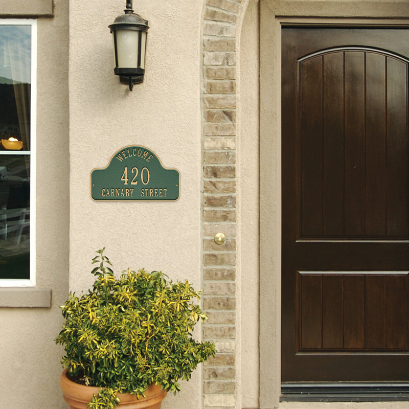 Plaque d'adresse murale Lexy Welcome 2 Line, Vert/doré, Oui