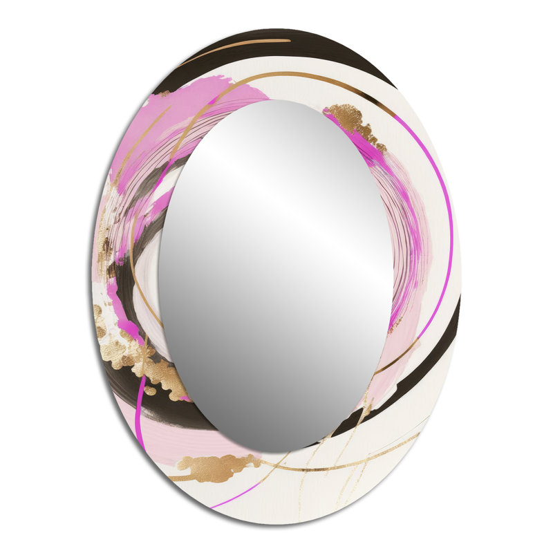 Pink And Gold Minimalist Art II - Pink Oval Wall Mirror Decor, 40" x 30"