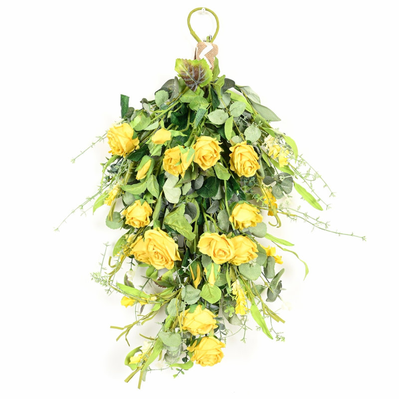 Décoration de porte artificielle 28 po, Vert / Jaune
