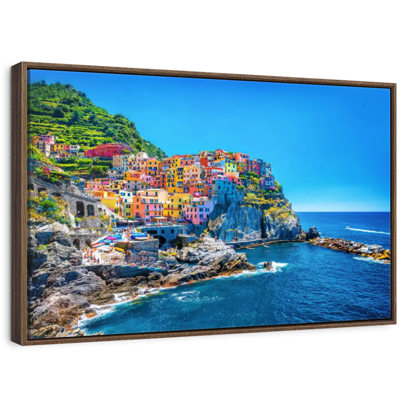 Cinque Terre, bord de mer, Cadre flottant noyer, 40 po x 27 po