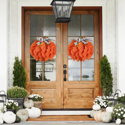 Couronne de citrouille d'automne 15,74 po avec arcs et baies, décorations d'automne pour le porche de la maison, guirlande de citrouille en toile de jute pour l'automne, automne, décoration de Noël de l'Action de grâce