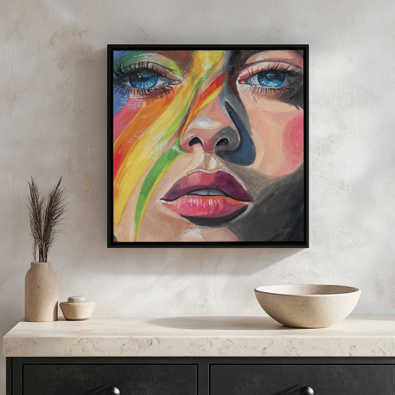 «Rainbow Face Paint» par Kate Jarvik Birch, reproduction d'art, L 20 po x H 20 po, Argent, Framed Canvas