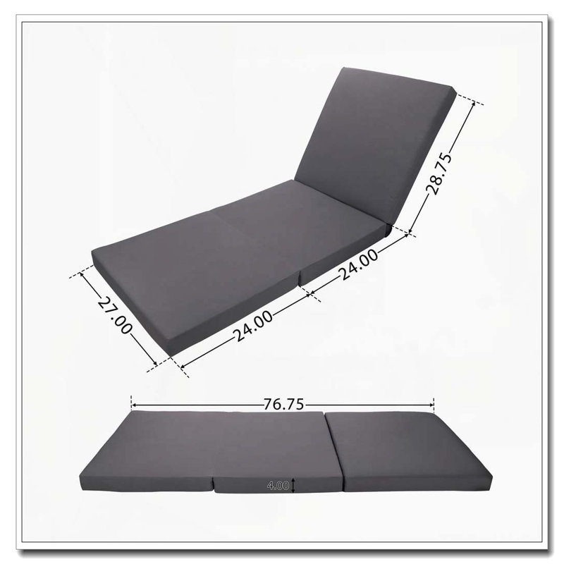 Méridienne en bois massif, Gris foncé + coussin à 3 volets