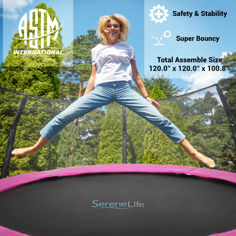 SereneLife 10-Foot Purple Trampoline with Safety Enclosure
