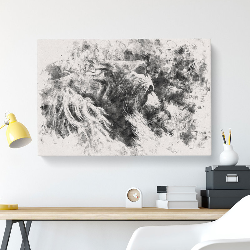 Majestic Lion Illustration Watercolour - Wrapped Canvas, 40cm H x 60cm W x 4cm D