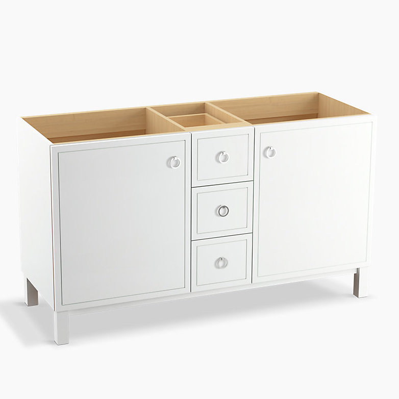 Base de meuble-lavabo 60 po Jacquard® seulement avec pieds de meuble, 2 portes et 3 tiroirs, tiroir à plateau divisé
