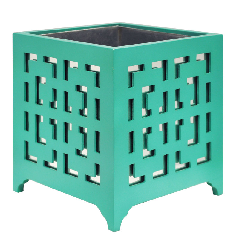 Turquoise and Mirror Finish Greek Key Outdoor Planter Box