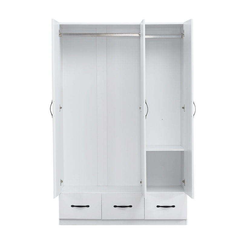 Attebery Wardrobe Armoire with Mirrored Door, 2 Hanging Rods and 3 Drawers