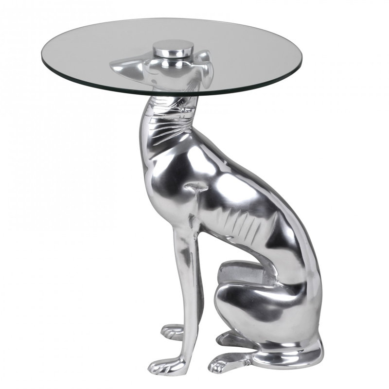 Glass Top Figurine End Table, Matt brushed nickel