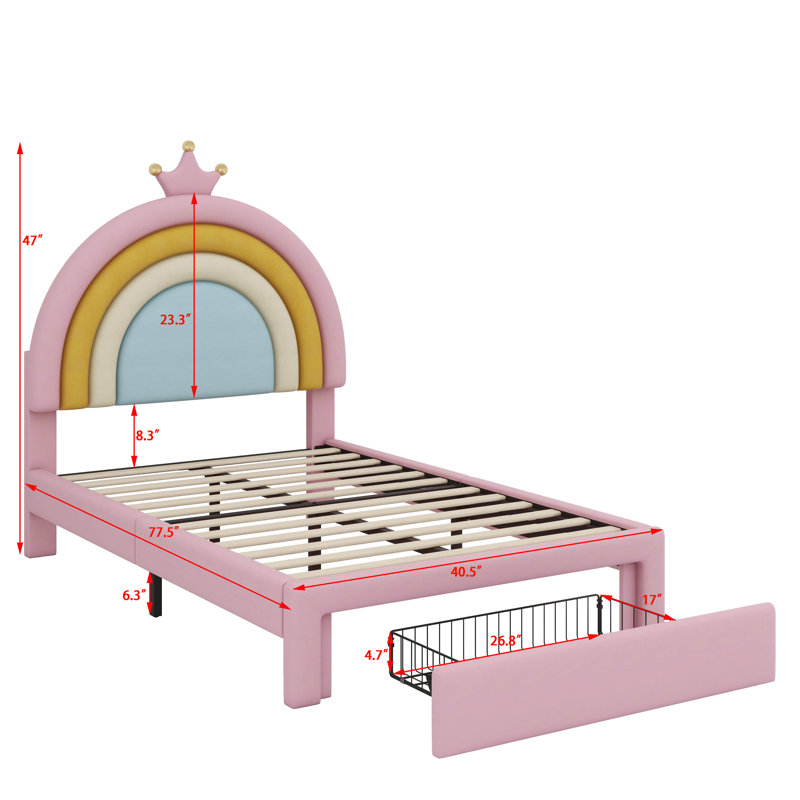 Tiroir de rangement en velours arc-en-ciel Princess, Lit simple