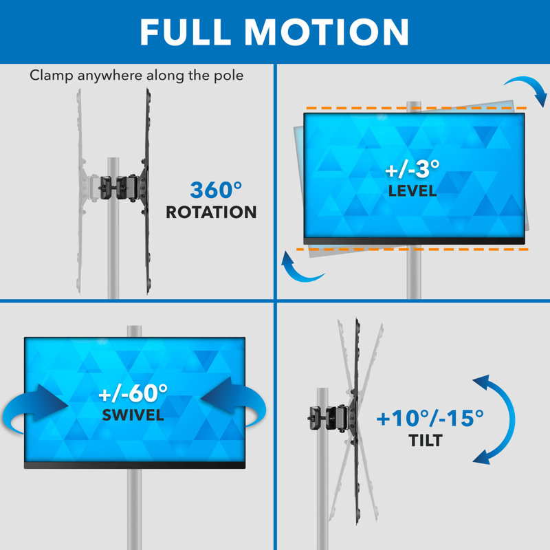 Mount-It! Full Motion Black Steel and Aluminum TV Pole Mount for 32" to 55" Screens