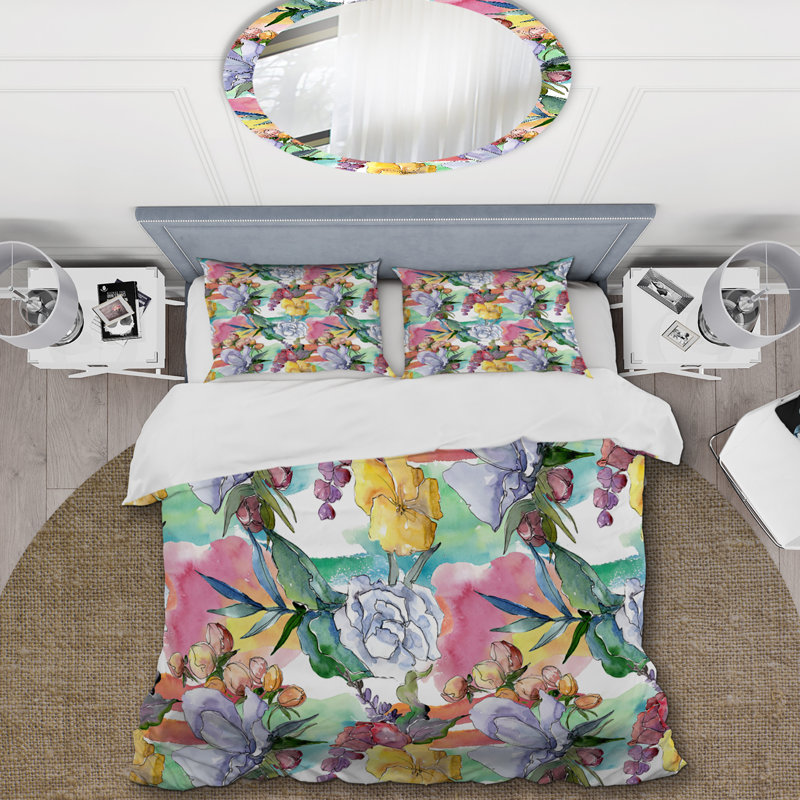Multicolore bouquet de fleurs - ensemble de housse de couette floral - polyester microfibre