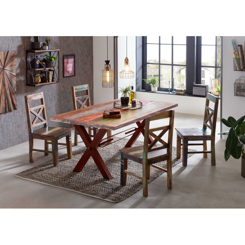 Sarafina Solid Wood Top Metal Base Dining Table, Brown, 76.5cm H x 240cm L x 100cm W