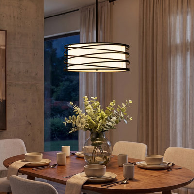 3 - Light 15.74" Drum Chandelier Farmhouse Rustic Chandelier For Dining Room, Bedroom