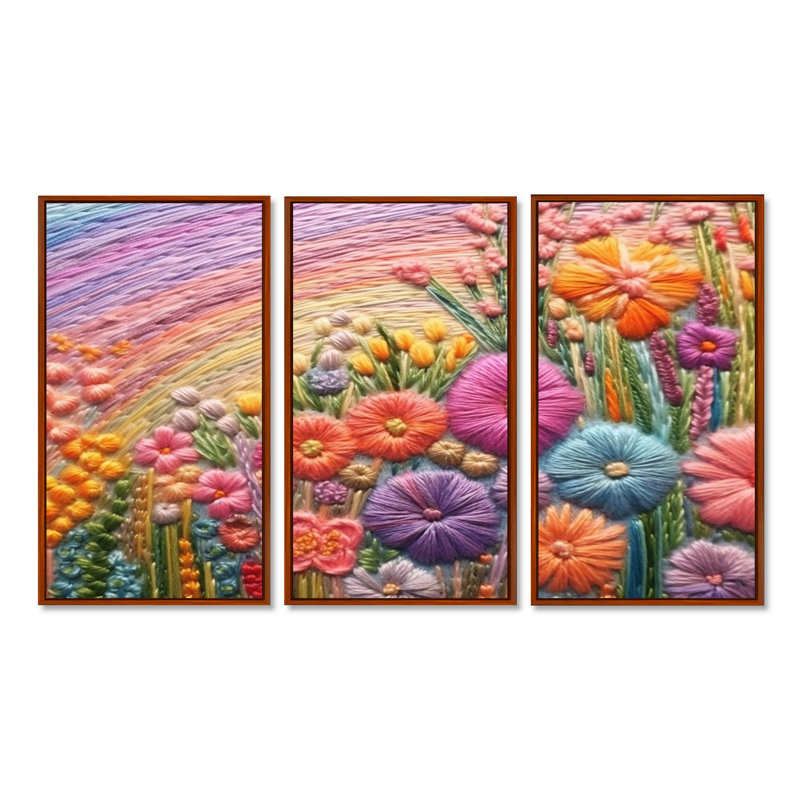 Nolann - Ensemble d'art mural fleurs sauvages, H 28 po x l 36 po x P 1 po, Cadre flottant brun