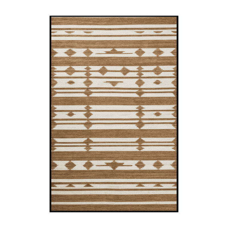 Washable Tan White Striped Area Rug, Runner 2' x 5'