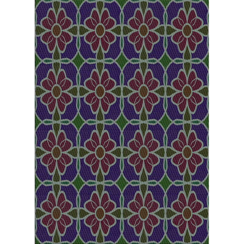 Tapis bleu foncé/vert à motif, Rectangle 6 pi x 9 pi