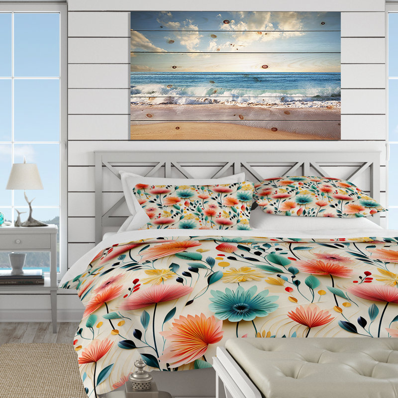 Literie de fleurs de couleur pastel botanique I, Housse de couette pour très grand lit et 2 très