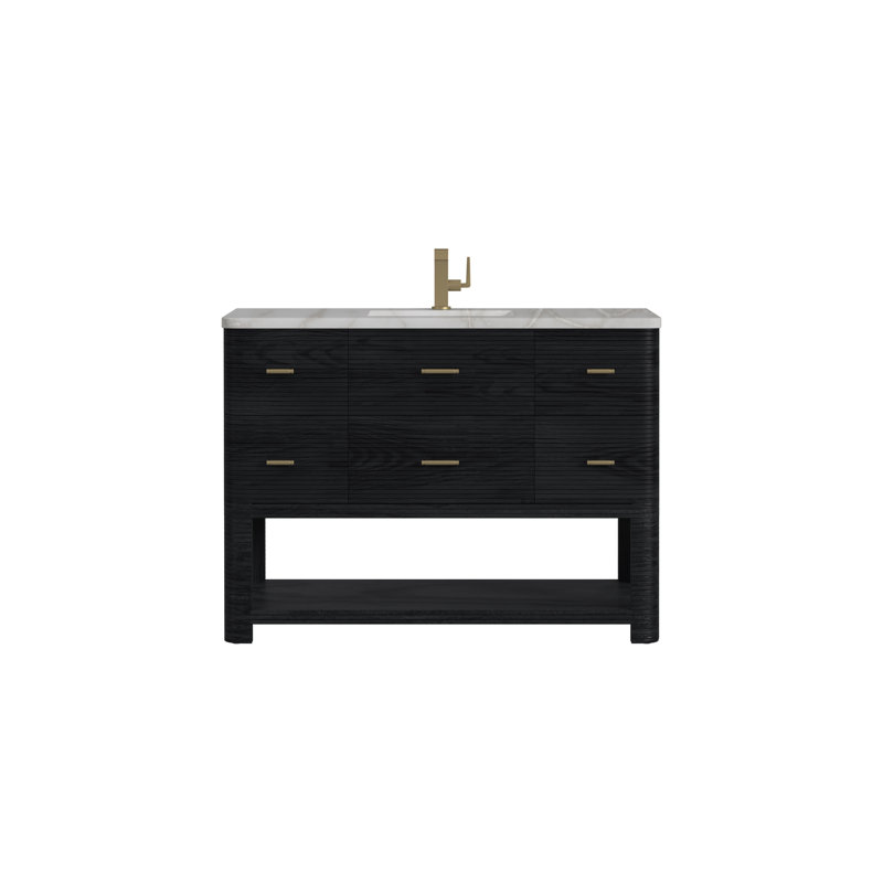 Meuble-lavabo simple l 48 po Lucian, Pierre de silicium argent victorien, Single Hole