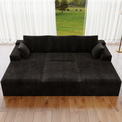 Koli 98" Sleeper Chaise Lounge, Queen Size Sectional Couch, Corduroy Fabric
