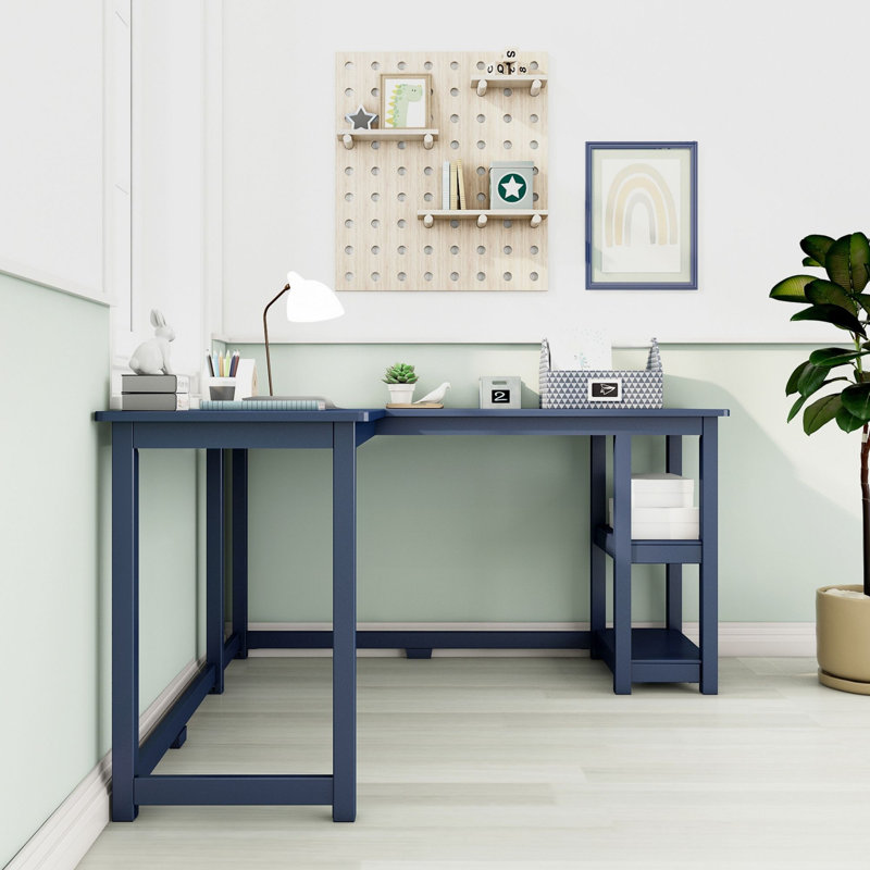 Peytin Corner Desk W/ Shelves, Blue