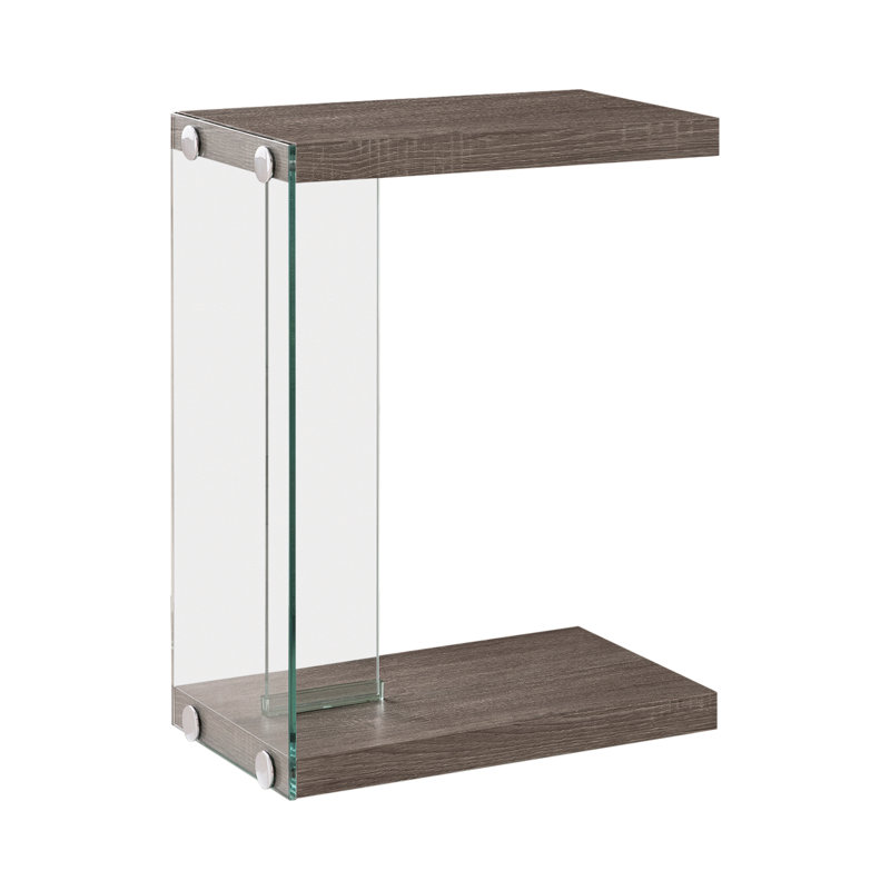 Firminio C Shaped End Table in Weathered Gray and Clear