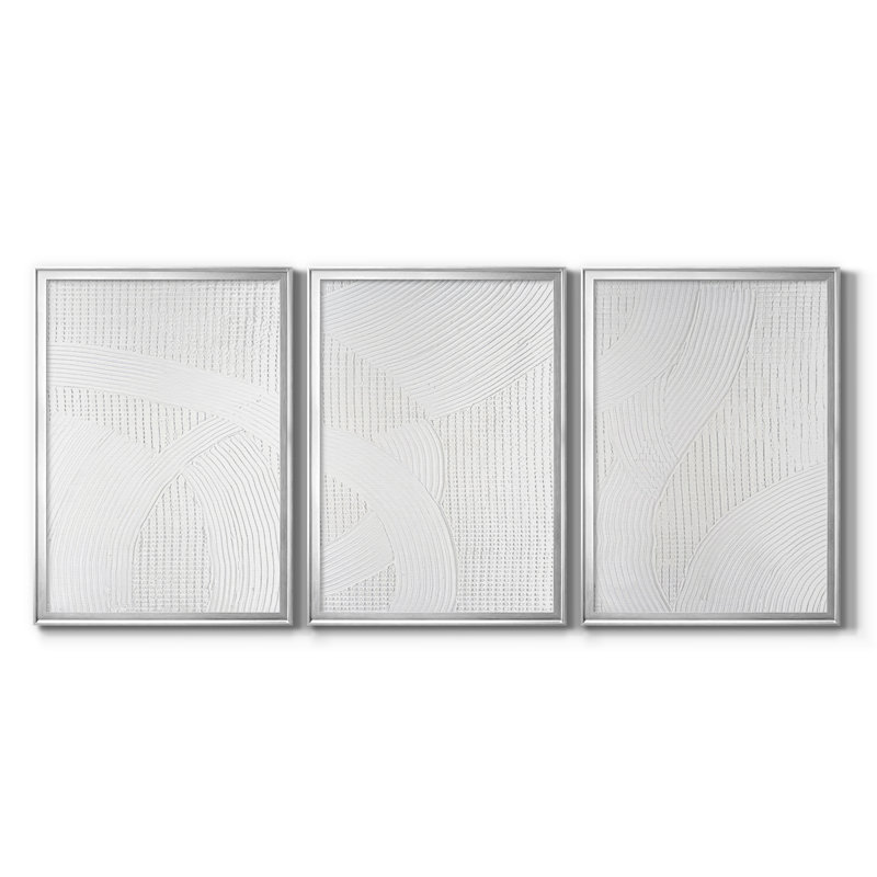 Salt Lakes I - Toile tendue avec châssis sur mesure - 3 pièces, H 21 po x l 30 po, Argent argent