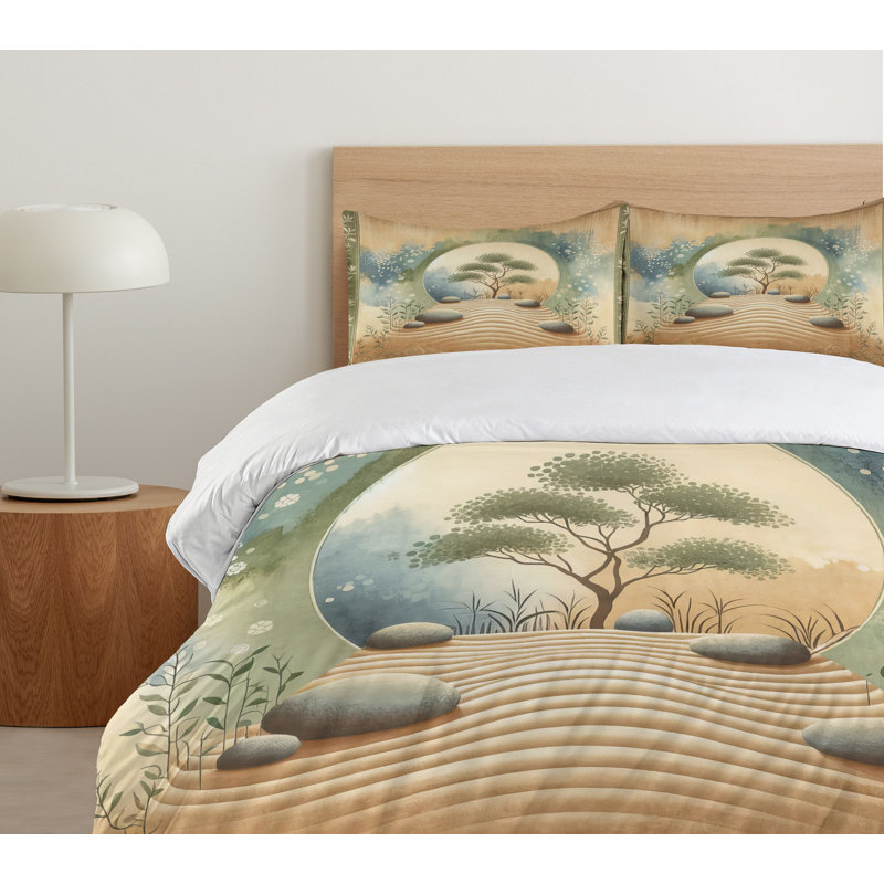 King Camel Reseda Green Blue Duvet Cover Set with 2 Pillow Shams