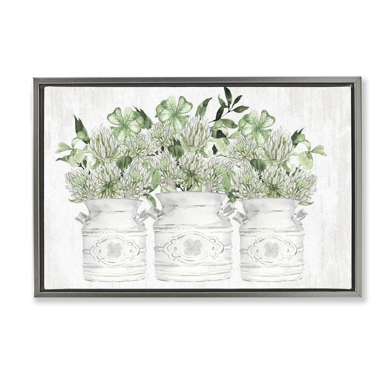 Toile flottante encadrée par des trèfles printaniers, Cadre flottant gris lustré, H 17 po x l 25 po
