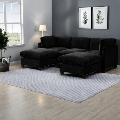 Canapé modulaire spacieux en U avec rangement en chenille pour salon moderne