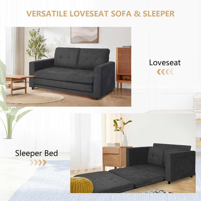 Modern Upholstered Loveseat Sofa Bed with Pull-Out Design