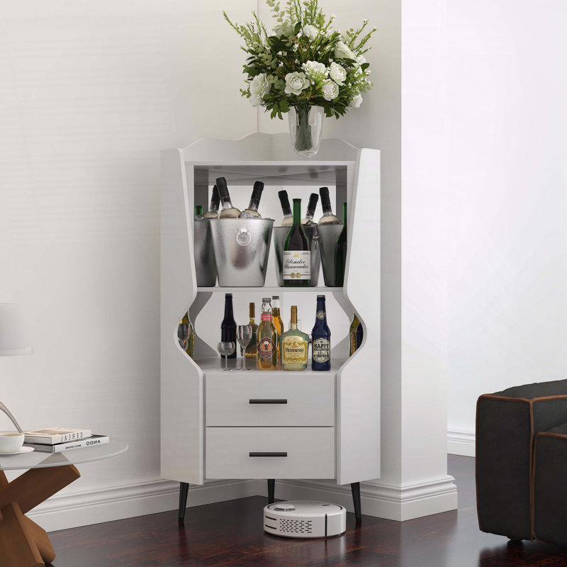 Bar en bois avec dossier en miroir, Blanc