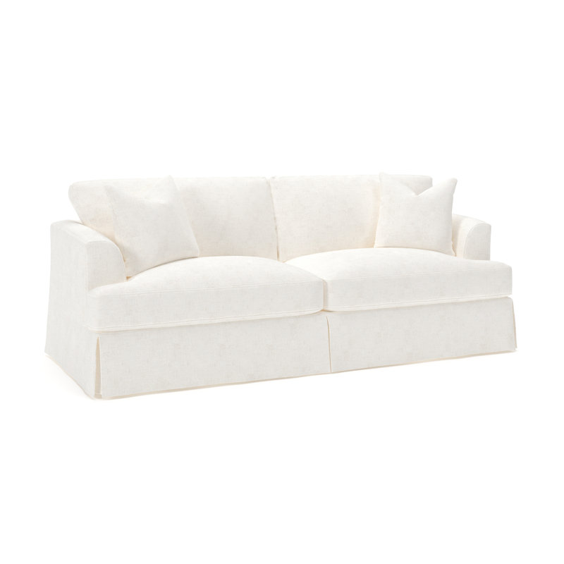 Lucia 92.5'' Slipcovered Sleeper Sofa, Bevin Natural Linen Blend