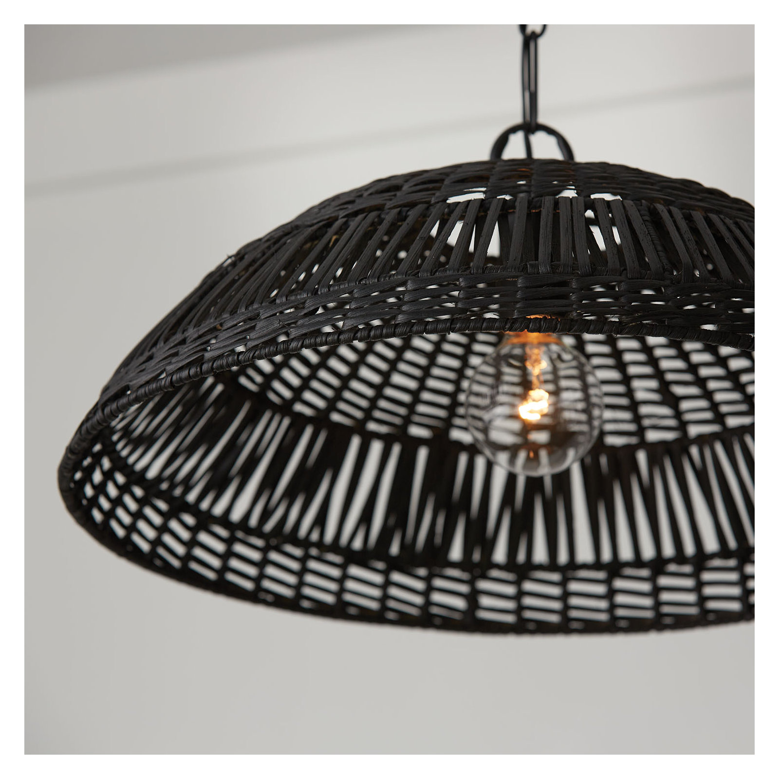Elfie Single Light Rattan Dimmable Pendant, Black