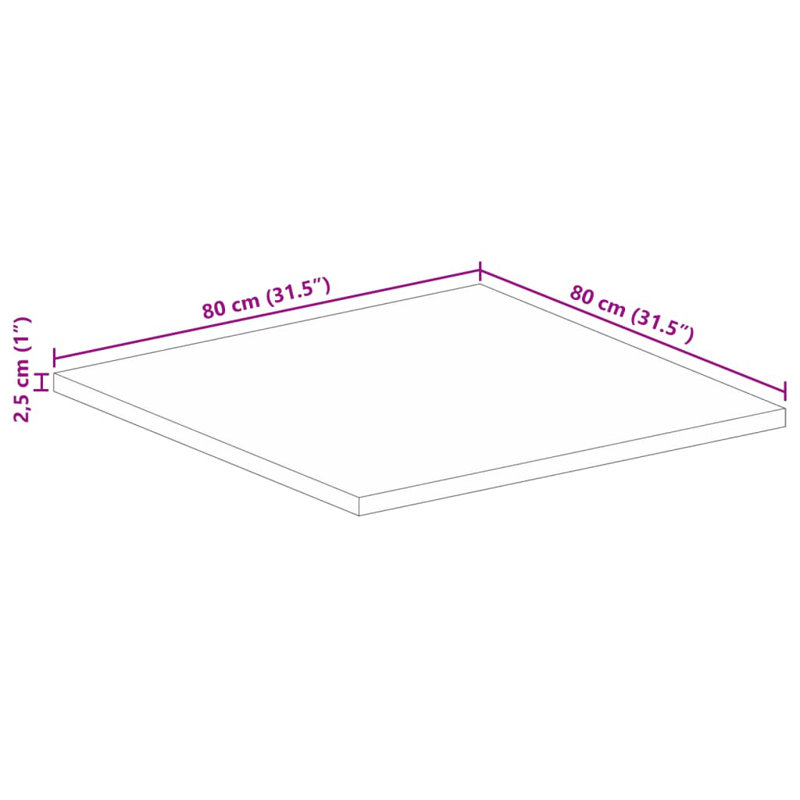 Solid Wood Table Top, 2.5cm H x 80cm W x 80cm D