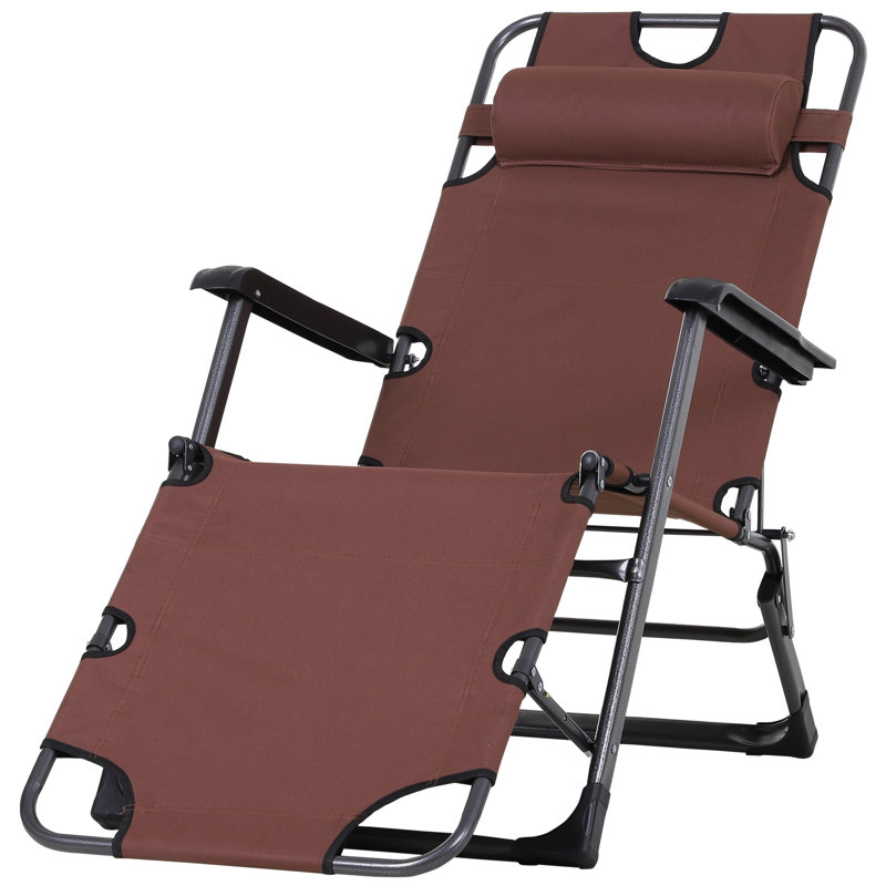 Oxford Fabric Metal Frame Outdoor Pool Sun Lounger Lounge Chair 120°/180°, Brown, Brown
