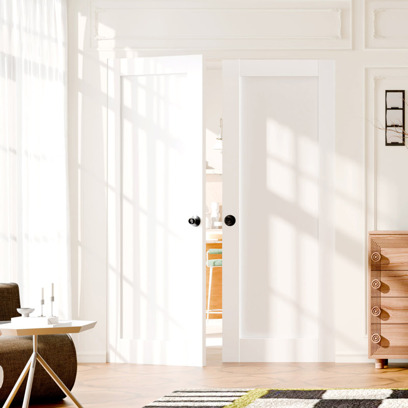 Porte intérieure à dalle - 2 panneaux de panneau de fibres à densité moyenne blanc de style Shaker avec porte à peindre avec poignée, quincaillerie non incluse