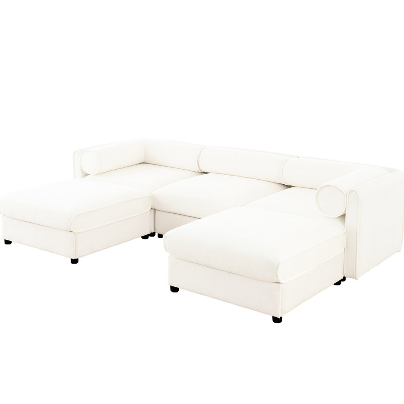 Chenille moderne en forme de U avec rangement - Cylindrique et pour un espace de vie chic Compartiment élégant, Blanc