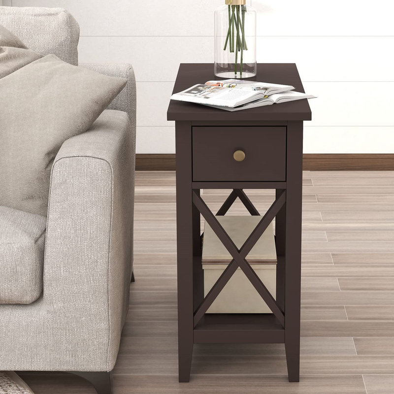 Table de bout H 23,6 po avec tiroir et espace de rangement supplémentaire, Espresso