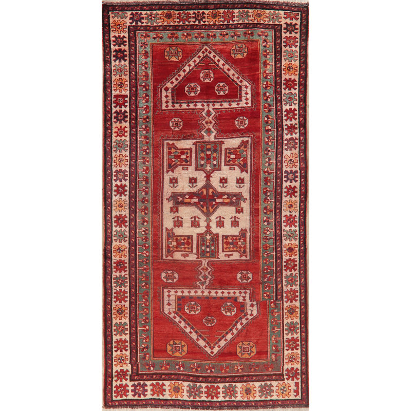 Tapis unique en laine noué à la main style Lori des années 1930 de 4 pi 11 po x 9 pi 9 po rouge Niyanah
