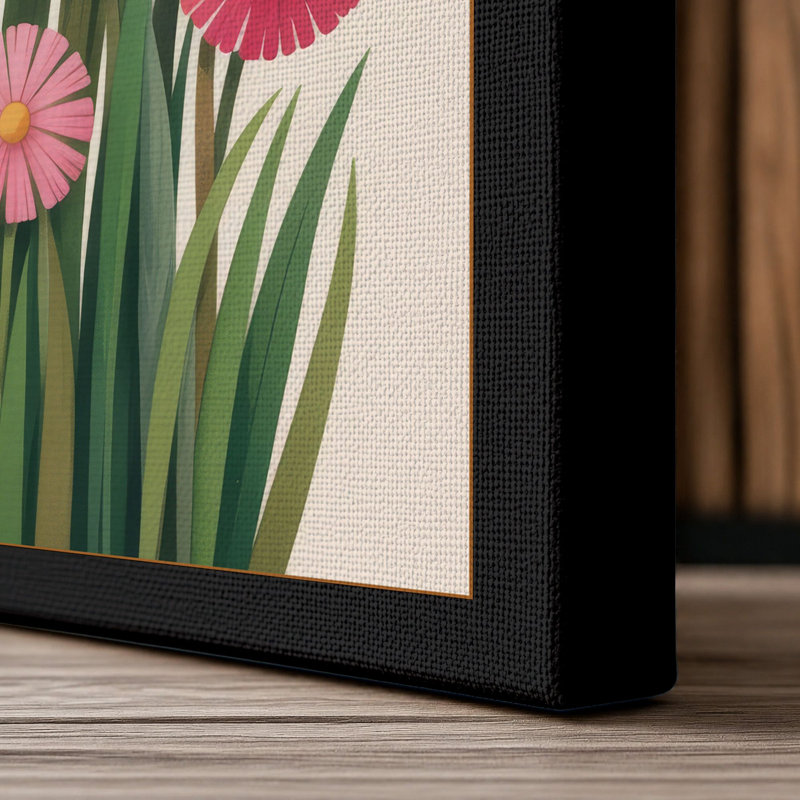 Gerbera Blooms Botanical - Wrapped Canvas, 18x12 - 45.7 x 30.5 cm, Black Border
