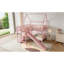 Lit double superposé en forme de maison avec glissade, lit de jeu avec escalier de rangement, deux méthodes de placement, conception silencieuse, rose