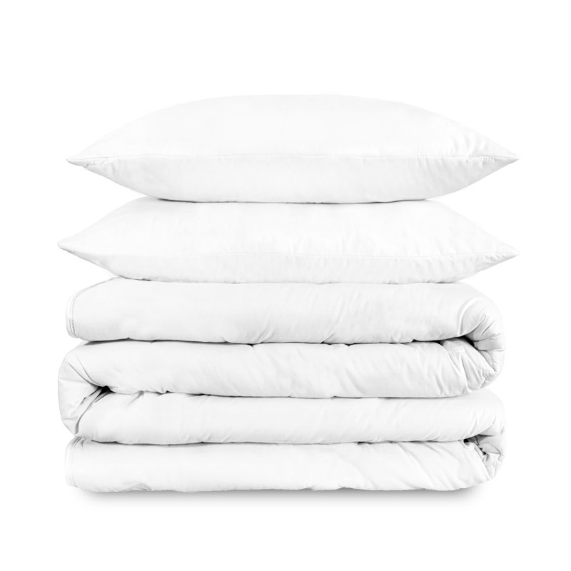 Ensemble de housse de couette 100% coton 400TC Cool & Crisp, Housse de couette grand et 2 taies décoratives, Blanc
